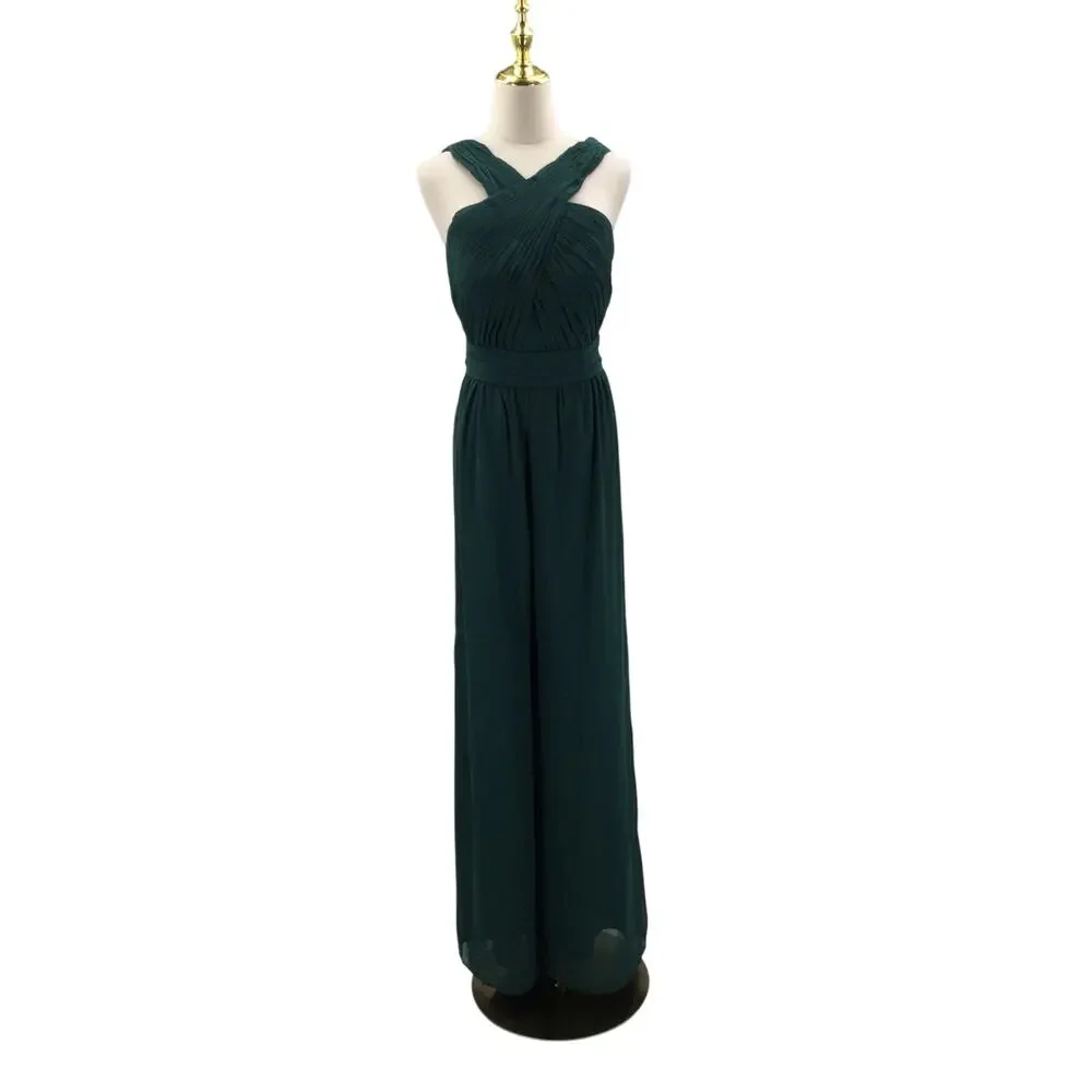 AW BRIDAL 6 S Dark Emerald Green Lorraine gala party wide leg jumpsuit NEW 0B10